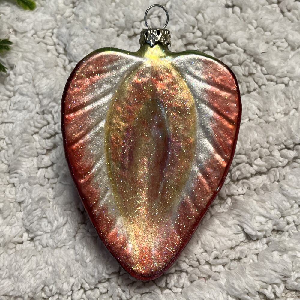 Vintage Set of 2 Lemon & Strawberry Glass Glitter Half Fruit Ornaments - Picture 7 of 13